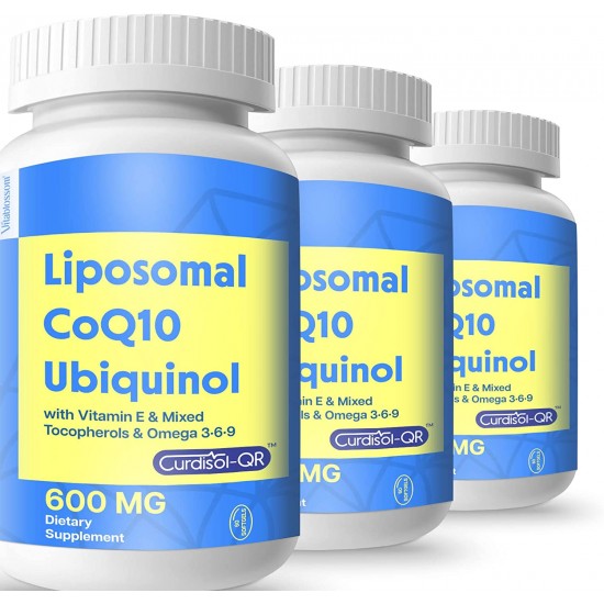 Vitablosom Liposomal CoQ10 Softgels 600mg with Vitamin E and Mixed Tocopherol & Omega 3,6,9, 180 Softgels Vitablosom Liposomal CoQ10 Softgels 600mg with Vitamin E and Mixed Tocopherol & Omega 3,6,9, 180 Softgels