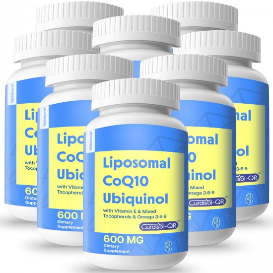 Vitablosom Liposomal CoQ10 Softgels 600mg with Vitamin E and Mixed Tocopherol & Omega 3,6,9, 480 Softgels