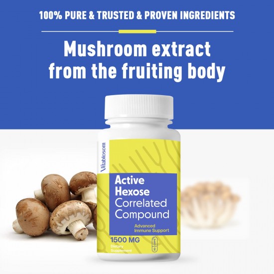 Vitablosom Active Hexose Correlated Compound Natural Mushroom Supplement 1500mg, 180 Capsules