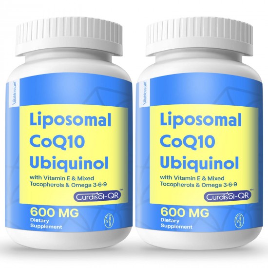 Vitablosom Liposomal CoQ10 Softgels 600mg with Vitamin E and Mixed Tocopherol & Omega 3,6,9, 120 Softgels