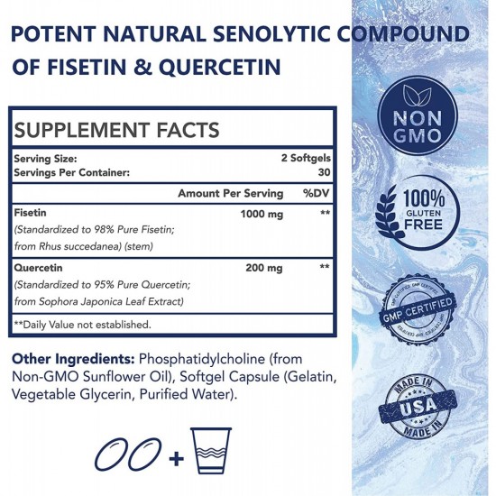 Vitablossom Liposomal Fisetin with Quercetin 1200mg/ 60 Softgels, High Absorption Antioxidant Flavonoid Vitamin Supplement Vitablossom Liposomal Fisetin with Quercetin 1200mg/ 60 Softgels, High Absorption Antioxidant Flavonoid Vitamin Supplement