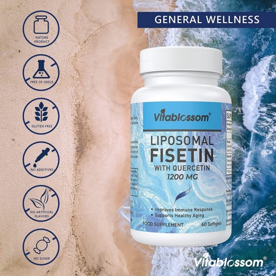 Vitablossom Liposomal Fisetin with Quercetin 1200mg/ 60 Softgels, High Absorption Antioxidant Flavonoid Vitamin Supplement Vitablossom Liposomal Fisetin with Quercetin 1200mg/ 60 Softgels, High Absorption Antioxidant Flavonoid Vitamin Supplement