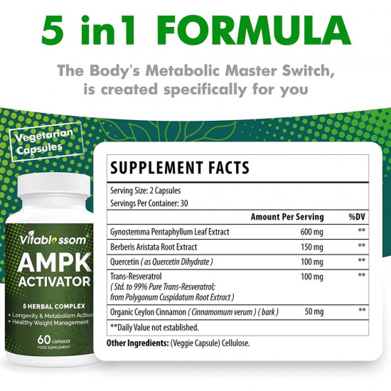 Vitablossom Premium Grade Jiaogulan Gynostemma+ Berberine, AMPK Activator Supplement 60 capsules Vitablossom Premium Grade Jiaogulan Gynostemma+ Berberine, AMPK Activator Supplement 60 capsules