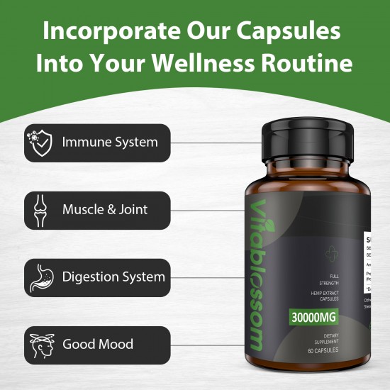 Vitablossom Hemp Capsule, 3000mg 60 Capsules Classic Formula, Made in UK Vitablossom Hemp Capsule, 3000mg 60 Capsules Classic Formula, Made in UK