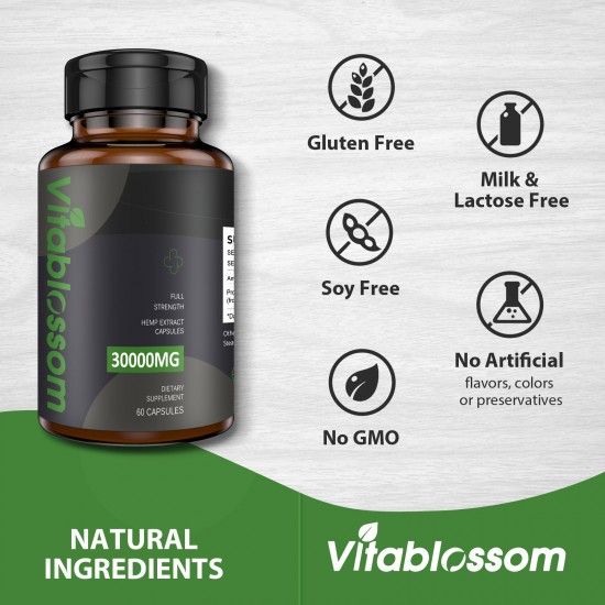 Vitablossom Hemp Capsule, 3000mg 60 Capsules Classic Formula, Made in UK