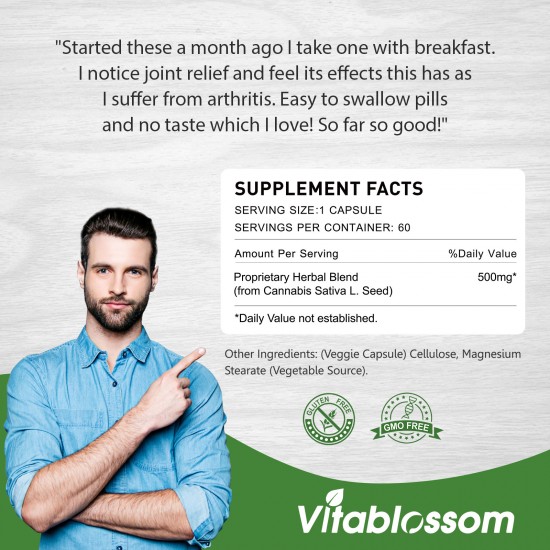 Vitablossom Hemp Capsule, 3000mg 60 Capsules Classic Formula, Made in UK