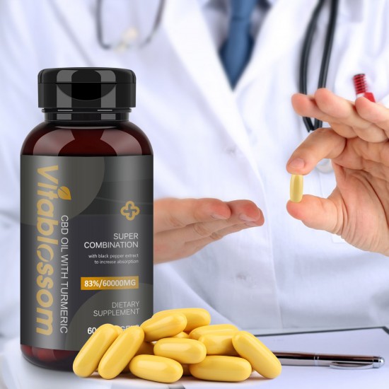 Vitablossom 83% C-B-D Oil 60000mg Turmeric 60 Hemp oil Softgels, New Arrival promotion Vitablossom 83% C-B-D Oil 60000mg Turmeric 60 Hemp oil Softgels, New Arrival promotion