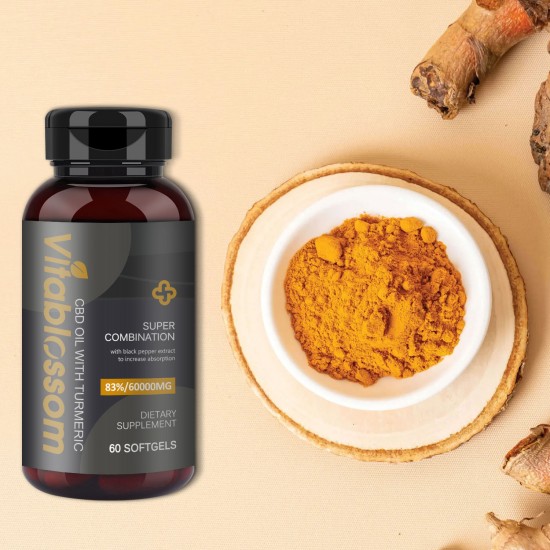 Vitablossom 83% C-B-D Oil 60000mg Turmeric 60 Hemp oil Softgels, New Arrival promotion Vitablossom 83% C-B-D Oil 60000mg Turmeric 60 Hemp oil Softgels, New Arrival promotion