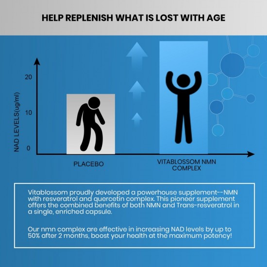 Vitablossom Advanced Formula NMN Capsule with Maximum Strength, 500mg Per Serving, 60 Capsules
