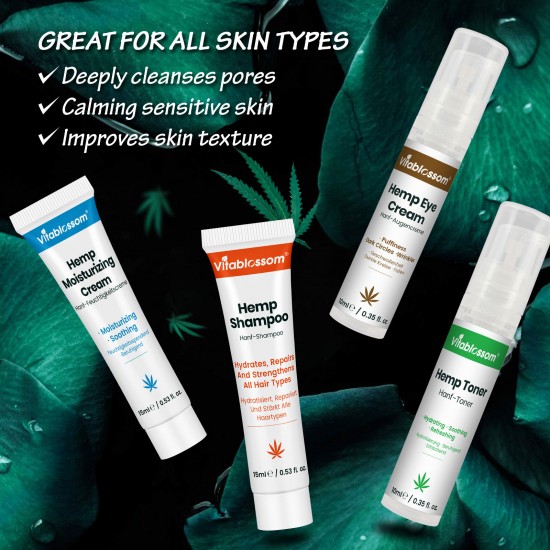 Vitablossom Hemp Beauty Gift Set-12PCS W/Eye Cream, Facial Cleanser, Toner, Moisturizing Cream, Facial Soap, Lip Balm, Hand Cream, Shampoo, Conditioner Vitablossom Hemp Beauty Gift Set-12PCS W/Eye Cream, Facial Cleanser, Toner, Moisturizing Cream, Facial Soap, Lip Balm, Hand Cream, Shampoo, Conditioner