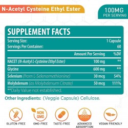 Lipmaxmall N-Acetyl Cysteine Ethyl Ester 100mg with Glycine 600mg, Benefit Glutathione NACET 60 Capsules Lipmaxmall N-Acetyl Cysteine Ethyl Ester 100mg with Glycine 600mg, Benefit Glutathione NACET 60 Capsules