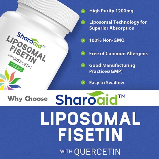 Sharoaid Liposomal Fisetin with Quercetin Supplements 1200mg per Serving, High Absorption Polyphenols Antioxidants 60 Softgels