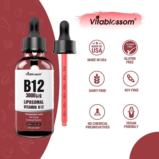 Vitablossom Liposomal Vitamin B12 Sublingual Liquid Drops 3000µg/60ml Vitablossom Liposomal Vitamin B12 Sublingual Liquid Drops 3000µg/60ml