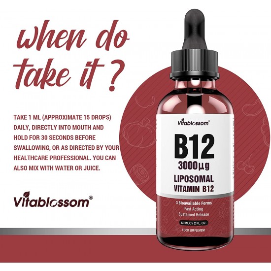 Vitablossom Liposomal Vitamin B12 Sublingual Liquid Drops 3000µg/60ml Vitablossom Liposomal Vitamin B12 Sublingual Liquid Drops 3000µg/60ml