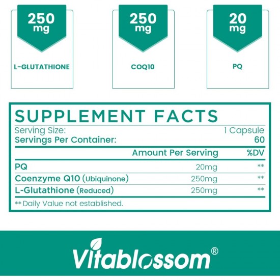 Vitablossom CoEnzyme Q10 PQQ with Pure Reduced Glutathione 520mg 60 Capsules